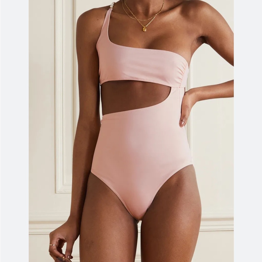 Stella McCartney One-Shoulder Pink Cutout High-Waist Swimsuit